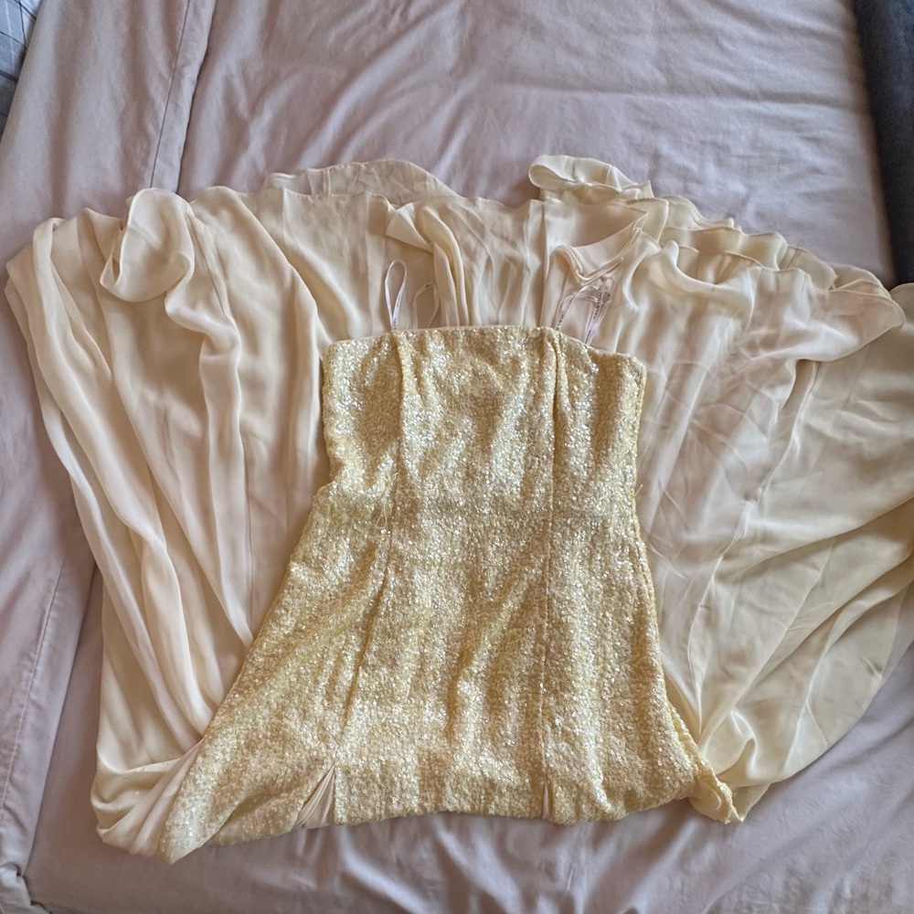 Halston Heritage Pale Yellow Embellished Strapless Dress